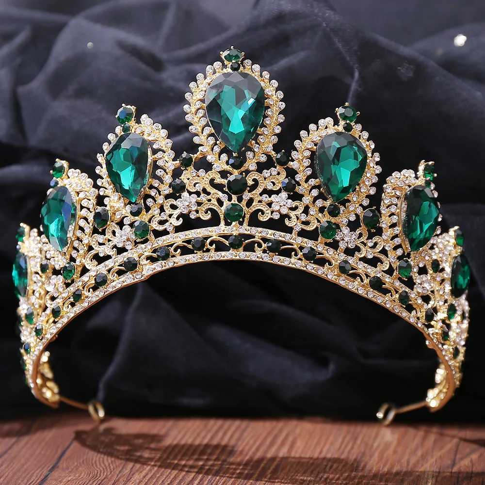 Bridal Hairwear Green Crystal Tiaras and Crowns for Women Wedding Bridal Hair Accessories Baroque Rhinestone Head Jewelry DiademX240913