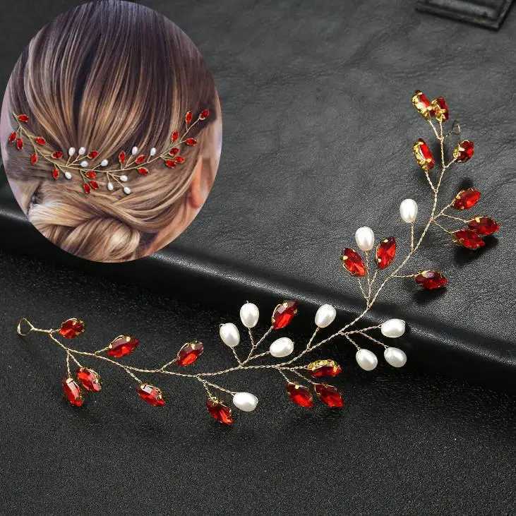 Red Rhinestone Bridal Hair Comb Headband Crystal Wedding Head Accessories Jewelry Fashion Handmade Bride Party HeadpieceX240913