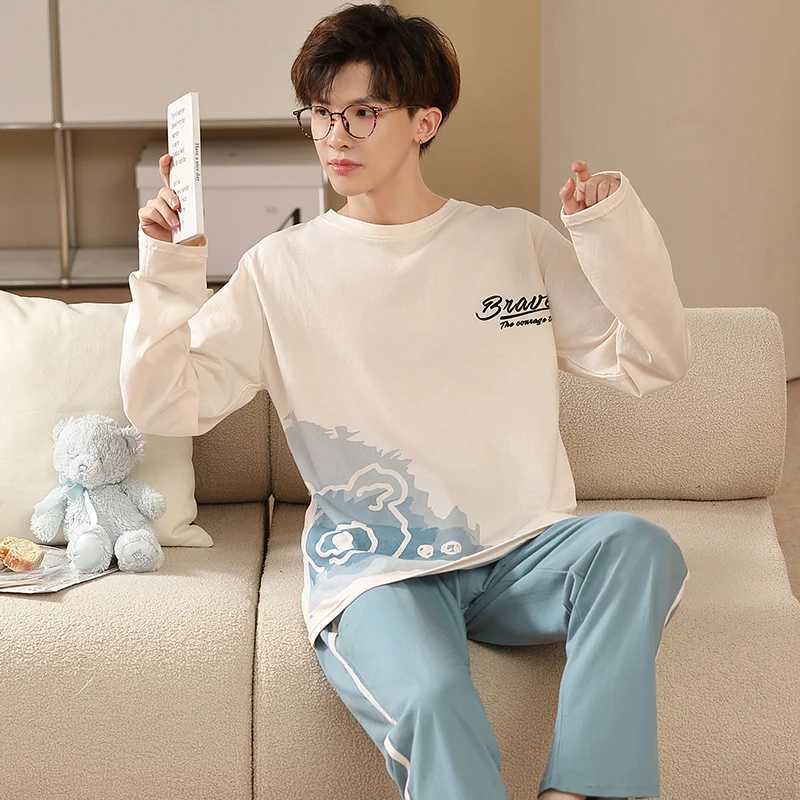 Cotton Pajamas Set For Men Korean Fashion Nightwear Pjs Plus Size 3XL Home Suit Male Pijamas Sleeping Tops Home Clothes Homme Y240913