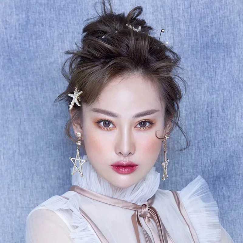 Koreas starfish hair clip Wedding gown accessories rhinestones Accessories Hair pearls hairpins ornamentsX240913