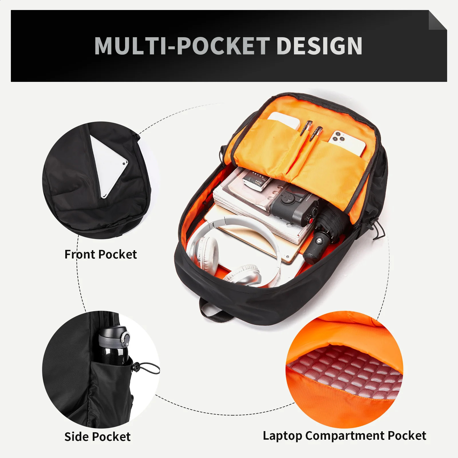 Black Carry on Backpack for Men Women Waterproof College Lightweight Small Laptop Travel Hiking Casual Daypack y240919