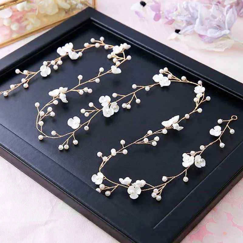 Bridal Wedding Crystal Hair Accessories Pearl Flower Headband Women Bride Tiara Hair Band Clips Handmade Jewelry Head OrnamentX240913