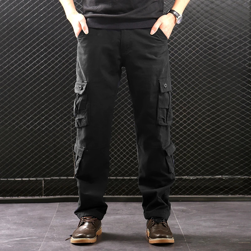 Mens Cargo Pants Tactical Multi-Pocket Cotton Overalls Combat Loose Slacks Long Trousers Man Straight Work Pants Clothing 240912