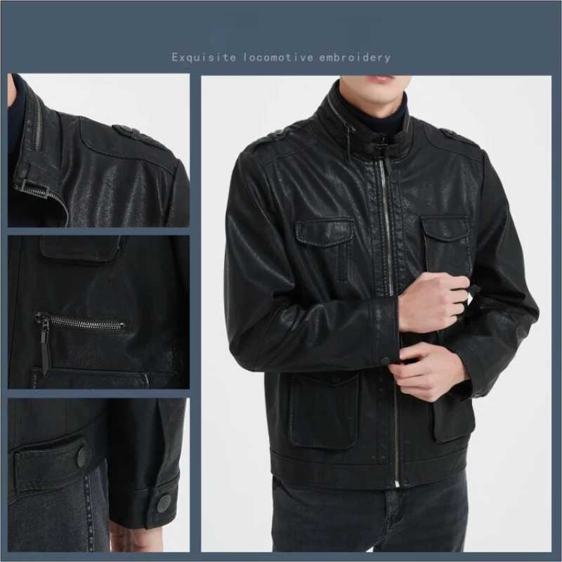 Mens PU Leather Jacket Fashion City Imitation Leather Business Leisure Business Motorcycle Jacket M-4XL HandsomeX240913