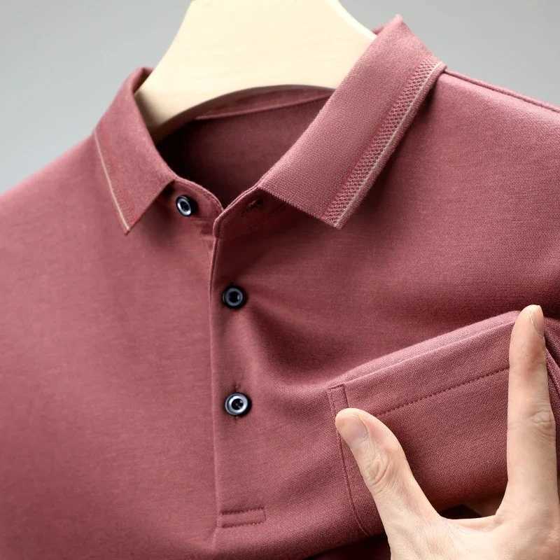 Mens casual long sleeved polo shirt fashionable solid color top W24091321