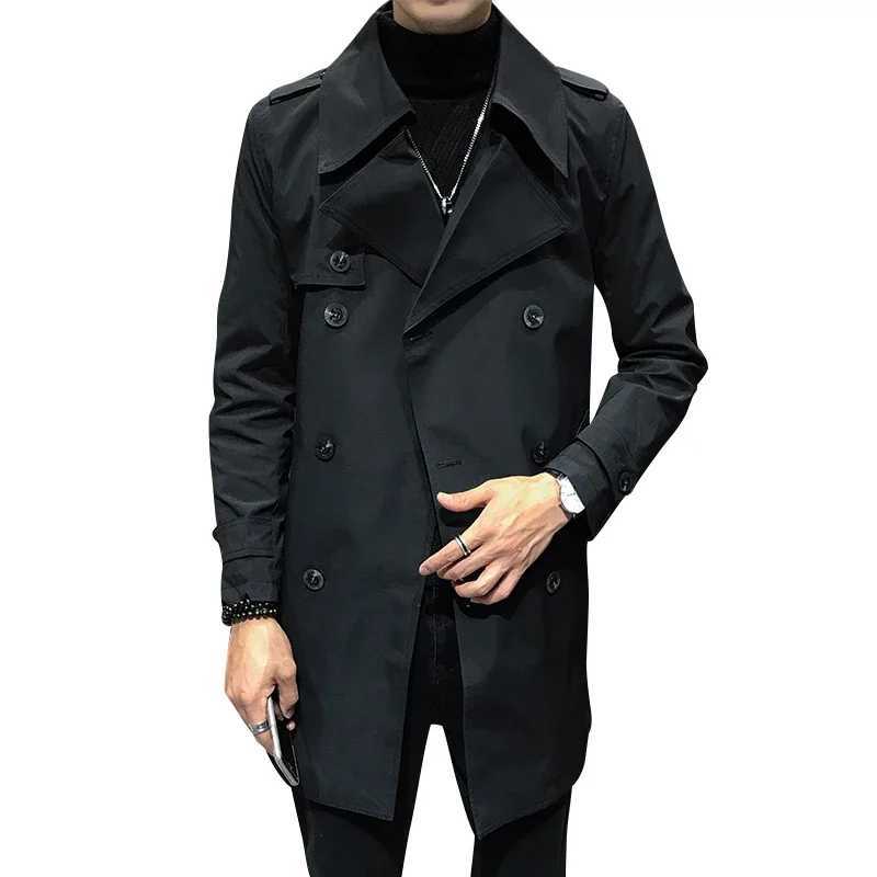 Coat Spring and Autumn Korean Style Mid-Length Slim Fit British Style Handsome Jacket Mens Casual Loose Double Breasted Trench Y240913