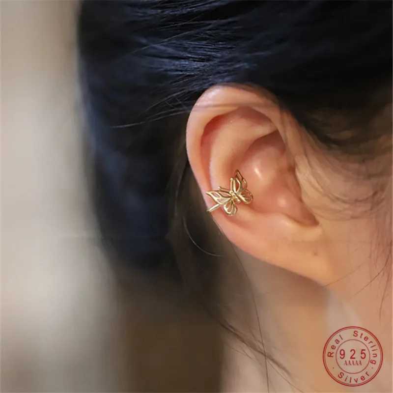 S925 Sterling Silver Plated 14K Gold Ear Bone Clip No Pierced Ears Korean Sweet Temperament Butterfly Earrings for Women JewelryX240913