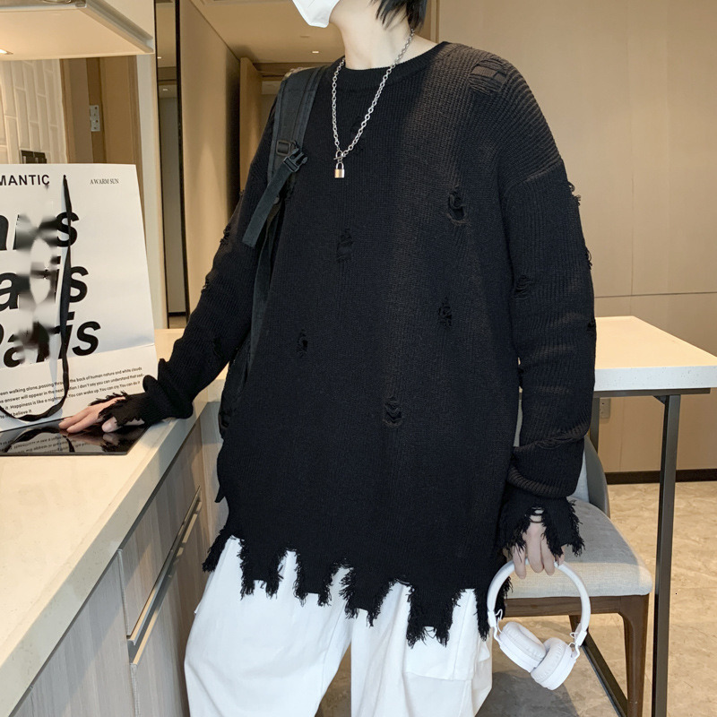 Halloween Men Sweaters Shabby style American high street ripped couple sweater mens loose knit sweater winter new thick sweater Mens crew neck sweater