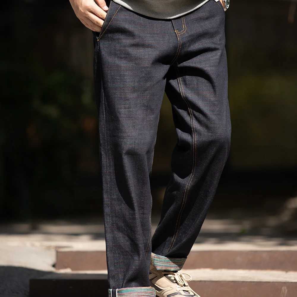 Maden Vintage Colored Cotton Raw Denim Jeans for Men 13.5 OZ Selvedge Jeans Mid Waist Straight Pants Streetwear Trousers M240912