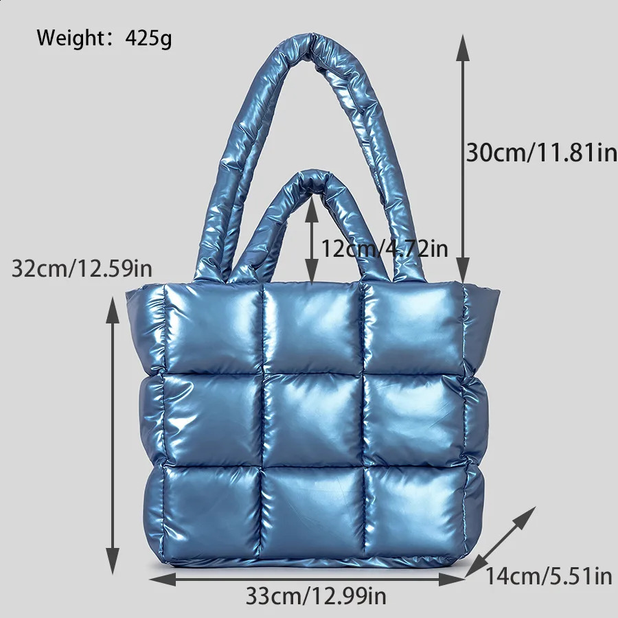 Fashion Plaid Padded Tote Bag er Soft Puffy Women Handbags Nylon Down Cotton Shoulder Bags Warm Winter Female Purse 240907