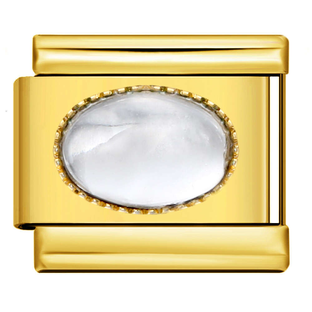 New Gold And Sier Bottom Micro Inlaid Oval Colored Stone charm DIY Welding Bracelet Italian Charm Links Stainless Steel Fit 9Mm Bracelet Jewelry DIY M