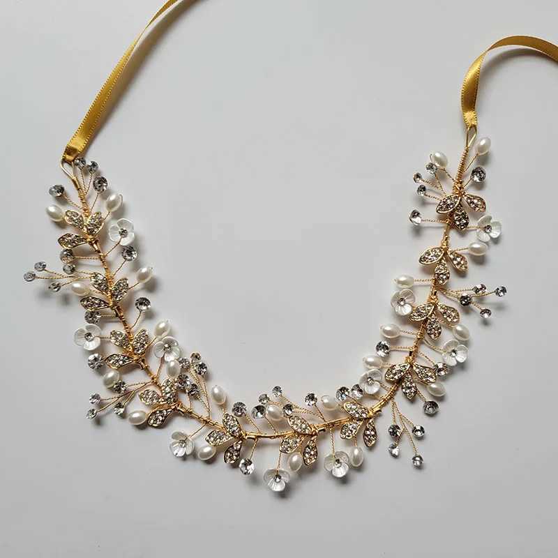 SLBRIDAL Handmade Rhinestones Crystal Pearls Floral Leaf Bridal Wedding Tiara Headband Headpieces Women Jeweley Hair accessoriesX240913