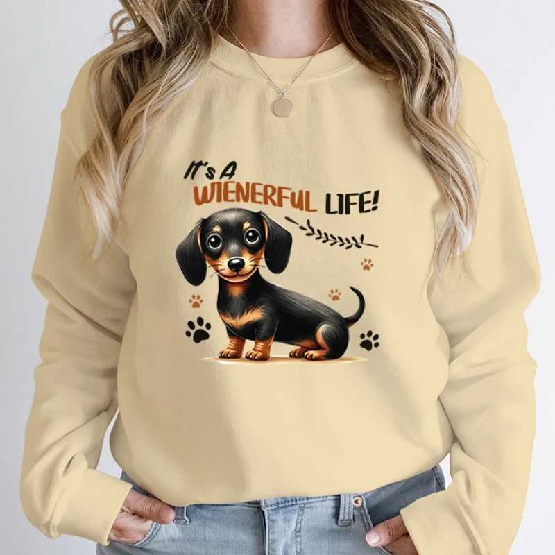 Dachshund Its A Wienerful Life Print Pullover For Women Autumn and Winter Casual Round Neck Pullover Dachshund Sweatshirts M240912