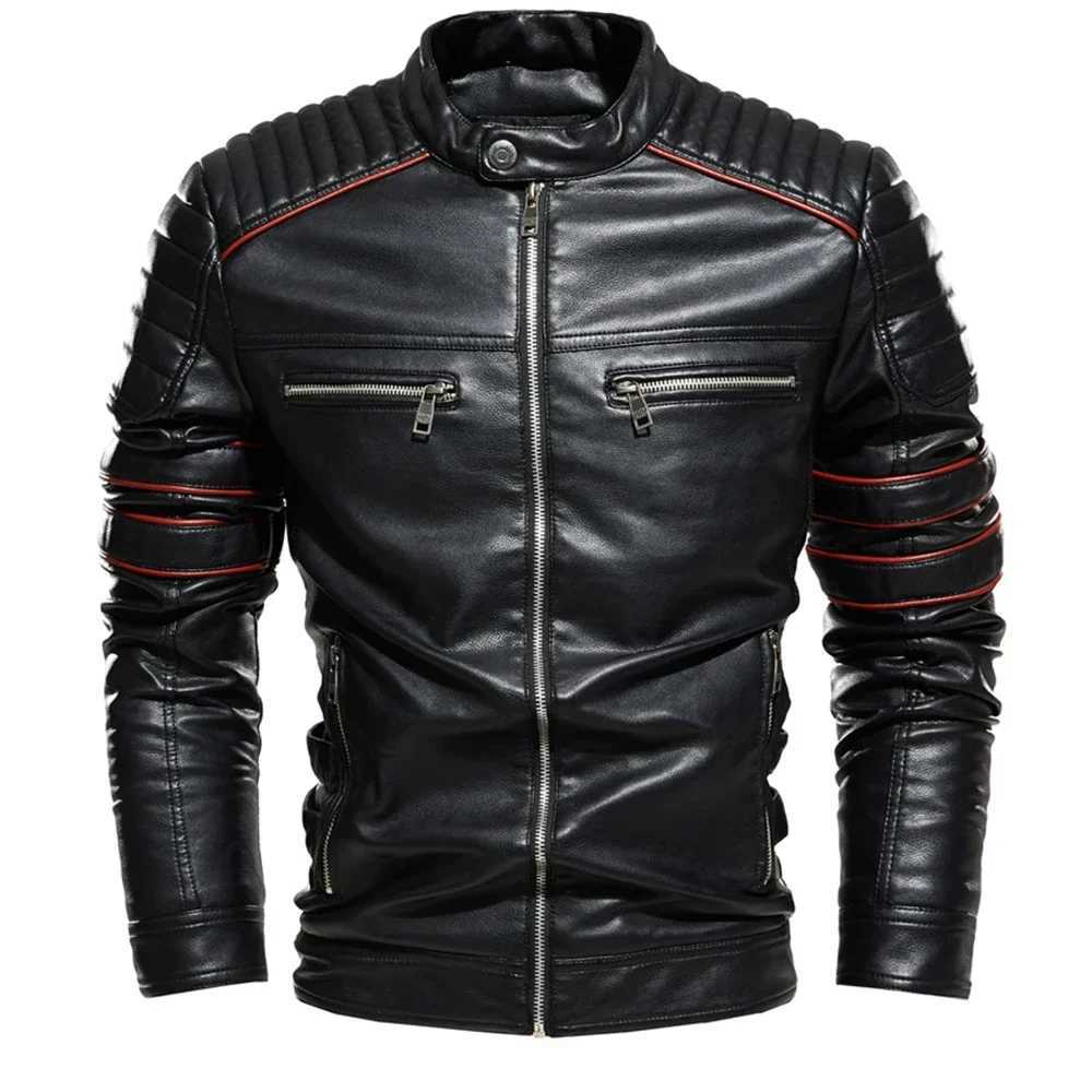 Men Jacket Coffee Leather Jacket Men Motorcycle Jacket Fashion Streetwear Biker Coat Slim Fit Autumn Winter Coat Men Fur LinedX240913