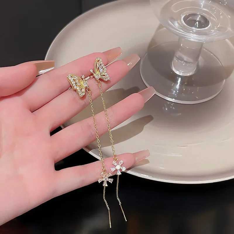 New Fashion Cute Crystal Butterfly Ear Cuff Clip Earrings for Women Charm Tassel Chain Flower Stud Earring Bride Luxury JewelryX240913