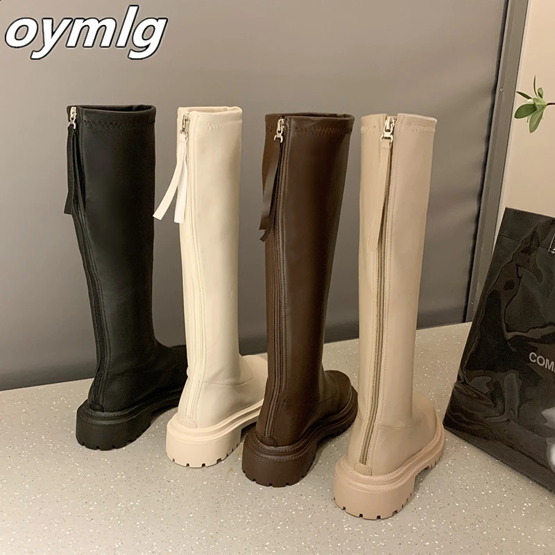 Black Patent Leather Ankle Boots Round Toes Patent Leather Beige Womens Fashion Winter Long Boots Botas Mujer 250226