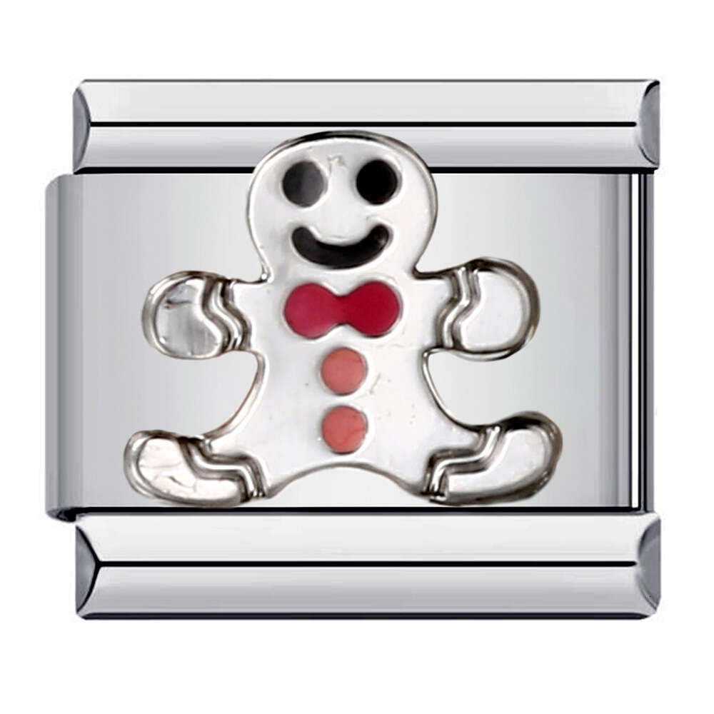 Party DIY Titanium Steel Gold Plated Drip Oil Welding Pattern Italian Module Bracelet Charm Links Stainless Fit 9Mm Jewelry Making Gifts