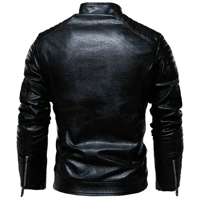 Autumn 2024 Mens Leather Jacket Vintage Black Windproof Warm Pu Coat Street Fashion Zipper Biker Jacket Mens Brand ClothingX240913