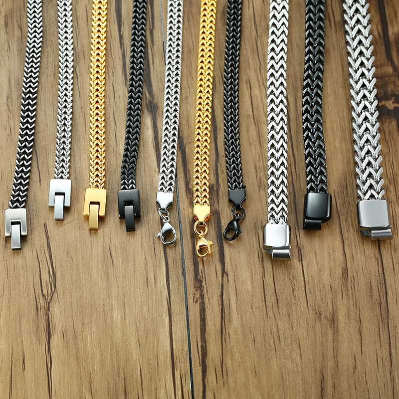 Vnox Vintage Oxidized Cool Double Curb Chain Bracelets for Men Stainless Steel Punk Antique Cubic Foxtail Chain Male PulseiraX240913