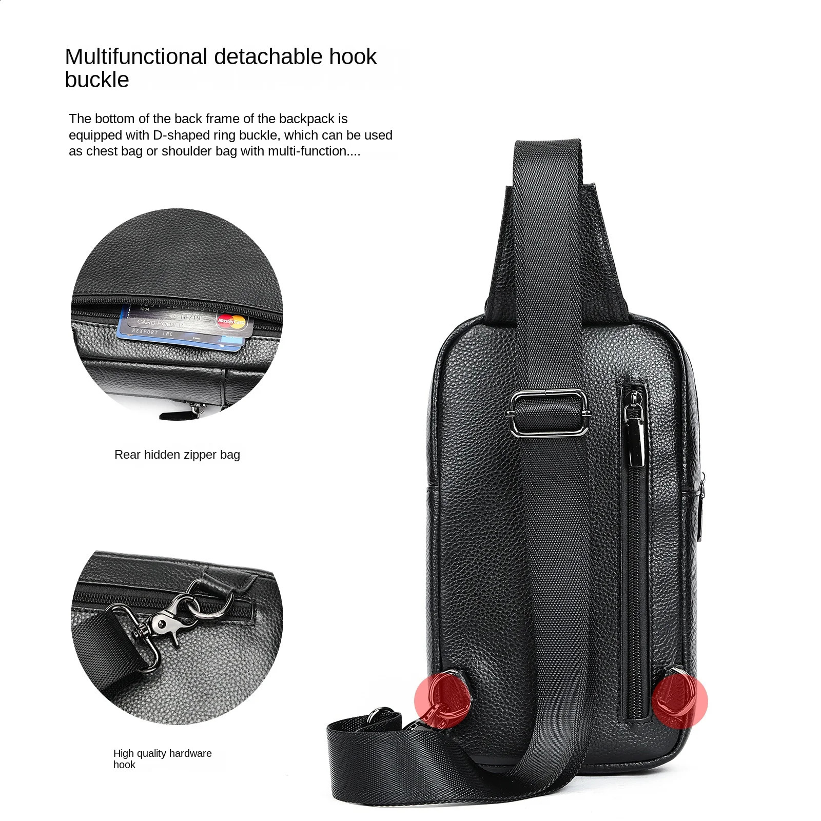 Mens Bag Fashion Chest Bag Black Shoulder Cross Bag 100% Genuine Leather Messenger Bag Mens Small Backpack 240907