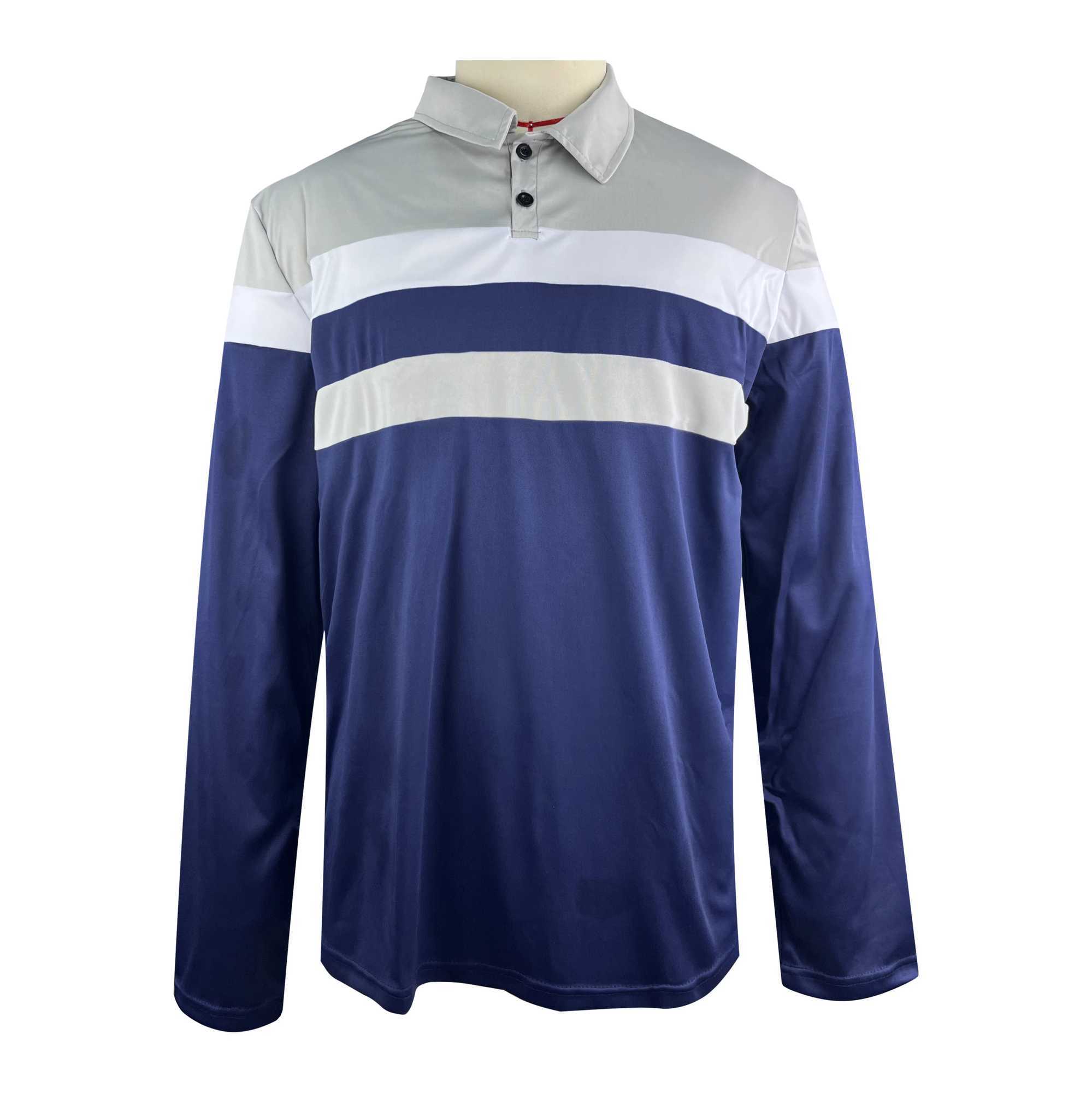 Mens long sleeved polo outdoor casual color matching fashionable top W240913