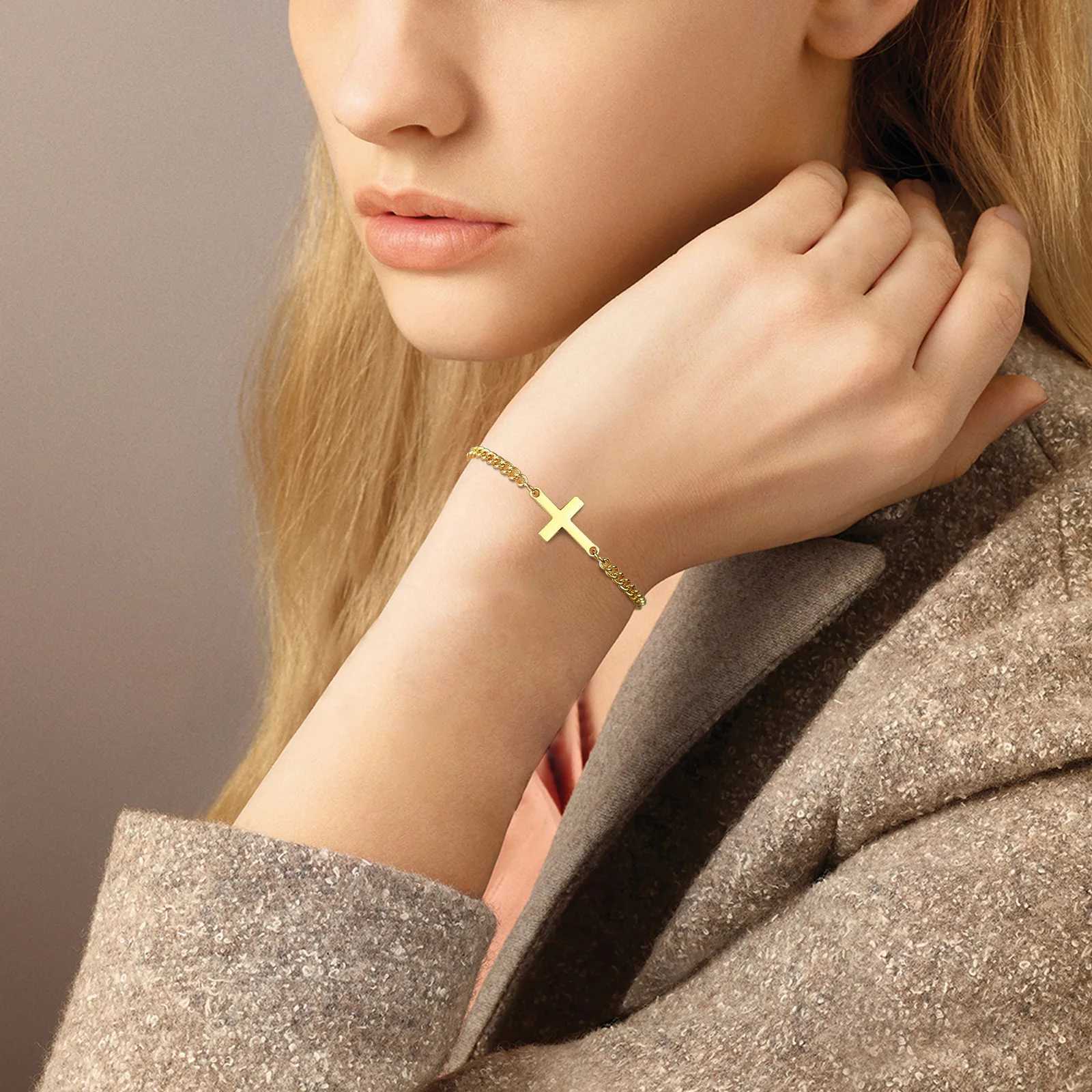 Mprainbow Stainless Steel Cross Religious Christian Bracelet Wristband JewelryWaterproof Never Fade Jewelry Gifts for HimX240913