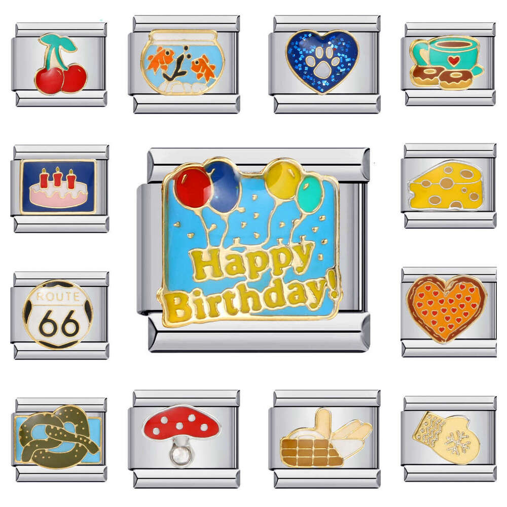 Bead Titanium Steel Welding Enamel DIY Bracelet Couple's Best Friend Birthday Gift Italian Charm Links Fit 9Mm Bracelet Jewelry DIY Making Gifts