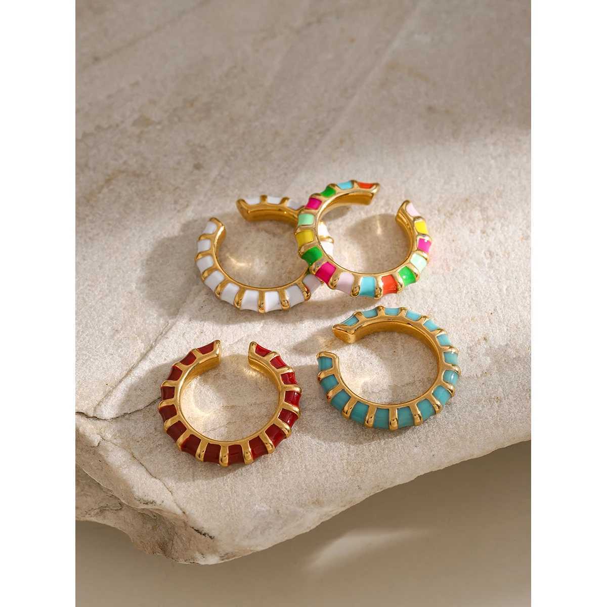 Uworld Colorful Enamel Stainless Steel Round Hoop Huggie Earrings Fashion Gold Plated Oil Dripping Charm Jewelry Women NewX240913