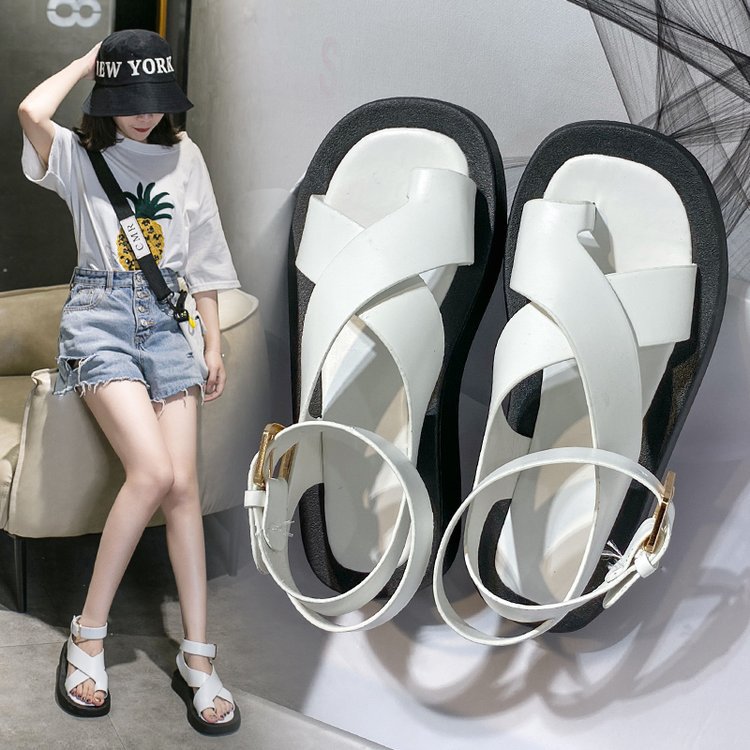 2021Women Summer 3cm Heel Platform Shoes 2021 Fashion Sandals Non-slip Black And White Basic 5b52