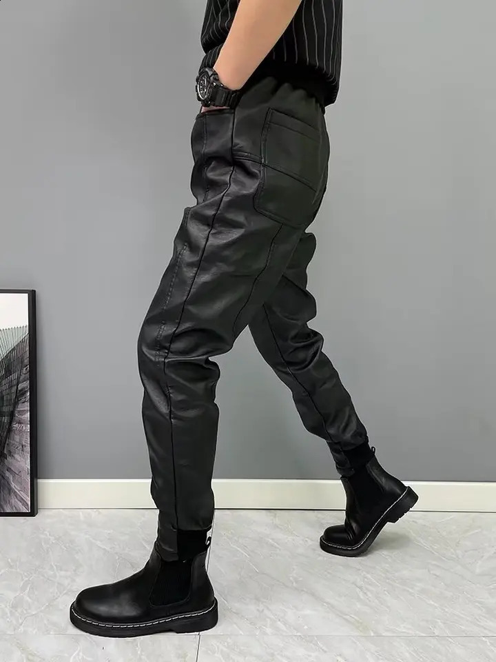 Mens Bicycle Leather Pants Fashion Artificial Leather Motorcycle Tricycle Mens Rock Style Elastic Style Mens Leather Pants 240913