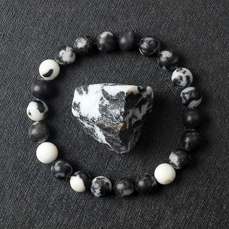 Black and white zebra jade bracelet mens natural stone beads yoga meditation pink zebra energy jade jewelry Pulsera W240913