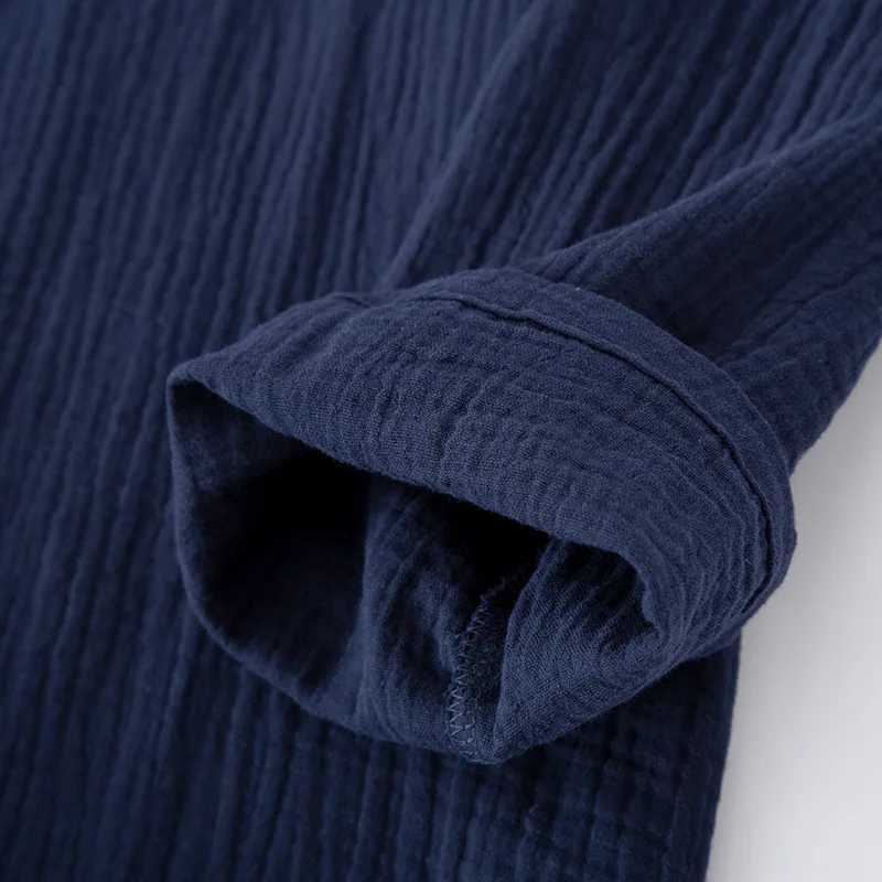 Cotton Crepe Round-neck Pajamas Suit Men Autumn Thin Gauze Plus Size Long-sleeved Trousers Korean Leisure Home Service Y240913