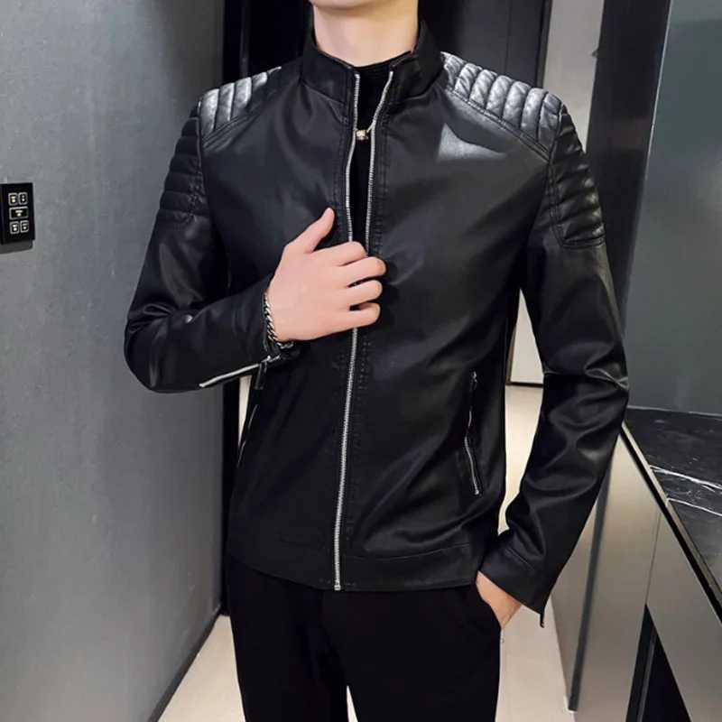 Trend Motorcycle Jacket Spring Mens Fashion Leather Jacket Slim Fit PU Jacket Male Anti-wind Motorcycle Jackets Men Biker CoatX240913