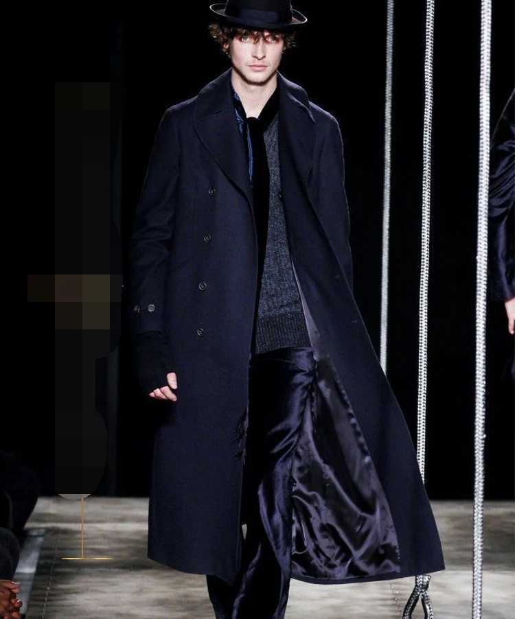 Mens woolen coat casual long trench coat British slim plus size 2020 autumn and winter woolen coat Y240913