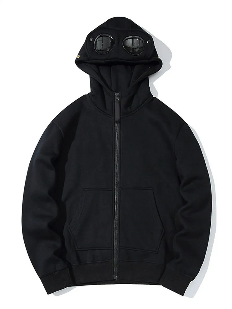 Autumn solid hooded mens sportswear fashionable zipper sunglasses cap cardigan long sleeved warm jacket 240912