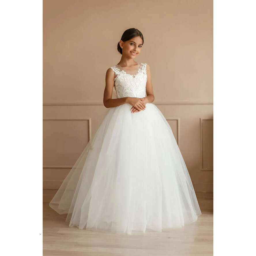 Dress Girl Boho Wer Tutu Ivory Tulle Lace Ballgown First Communion Gown Little Kid Infant Toddler Christening Baptism Junior Bridesmaid Wedding Guest
