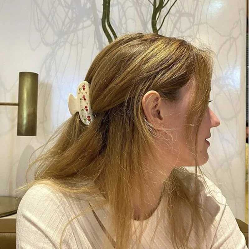 Spring Cherry Shining Diamond Clasp Hair Accessories For Women Grab Clip Trendy Claw Clips Grasp Your Hair FirmlyX240912