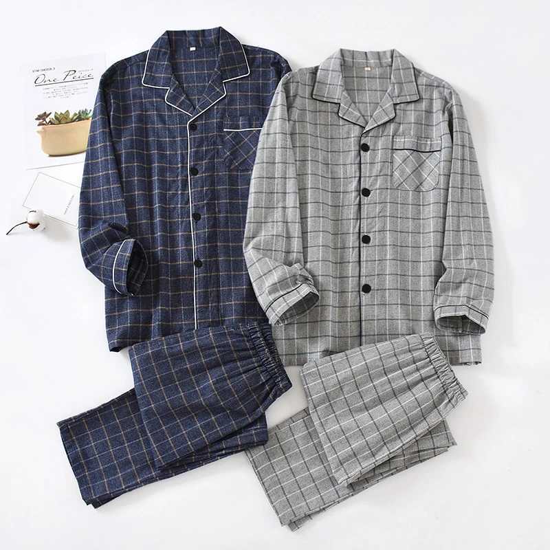 New spring and autumn mens plaid pajamas cotton flannel home service large size long-sleeved trousers soft suit sleep wear men Y240913