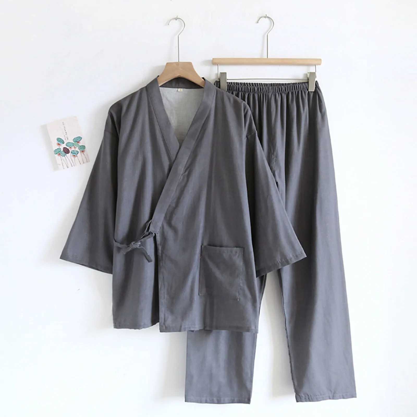 MenS Japanese Kimono Pajamas Loose Loungewear Set Bottoms Home Wear Pajamas Suirt For Man Fall Winter Y240913