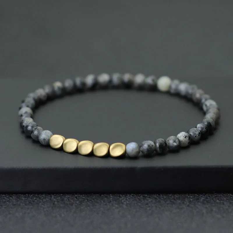 4mm Bead Bracelet Natural Matte Tiger Eye Stone Brass Charm Bracelet Mens Jewelry Gift Pulsera W240913
