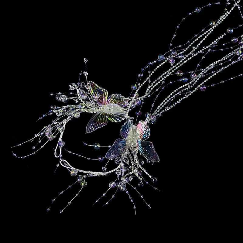 Korean Bridal Crystal Butterfly Tassel Pair Clip Hairbands Women Hair Decoration Wedding Hair AccessoriesX240913