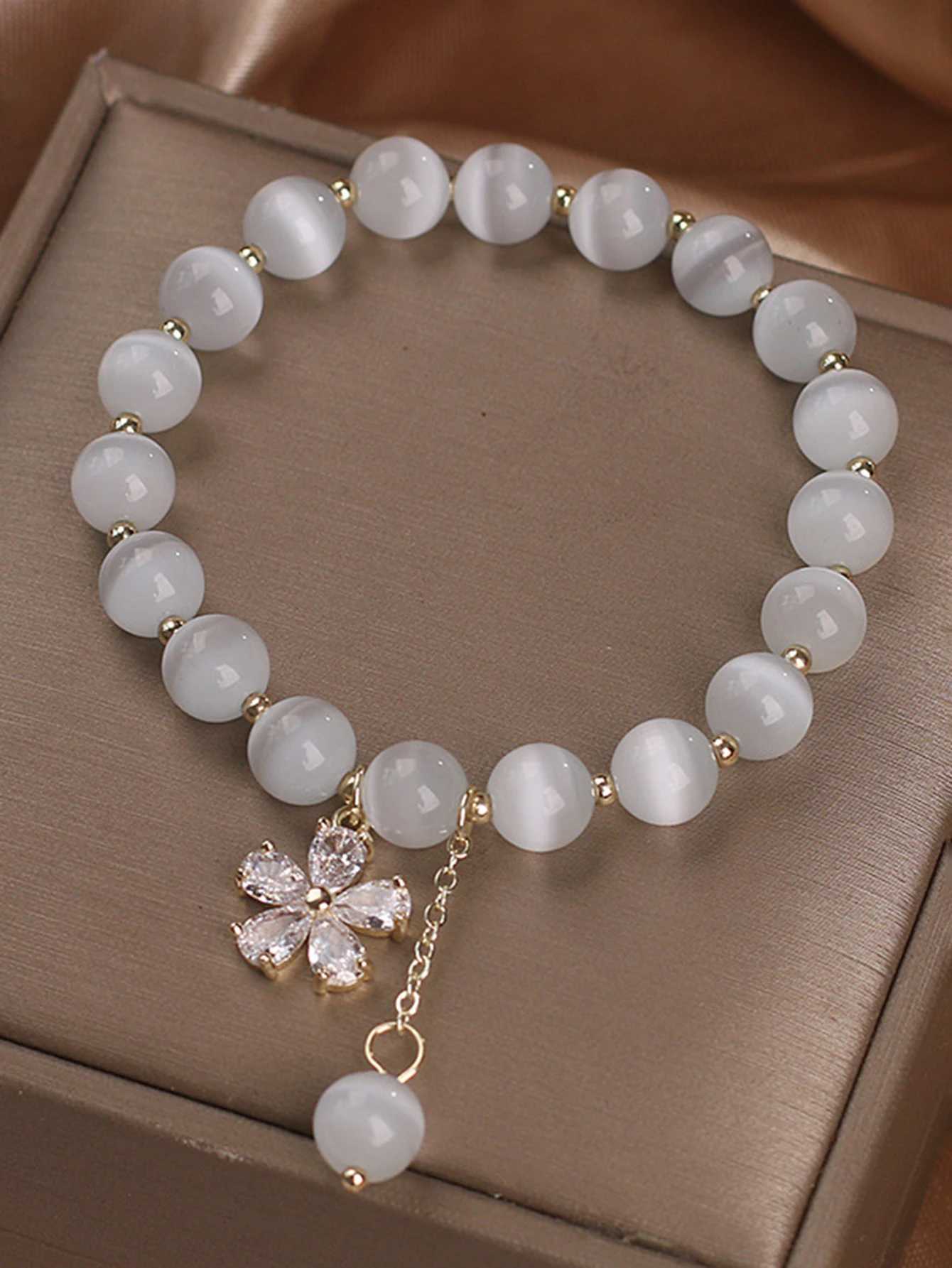 ZAKOL Fresh Sea Blue Crystal Bead Bracelet Shining Zircon Flower Pendant Charm Friendship Bracelet Womens Jewelry Gift W240913