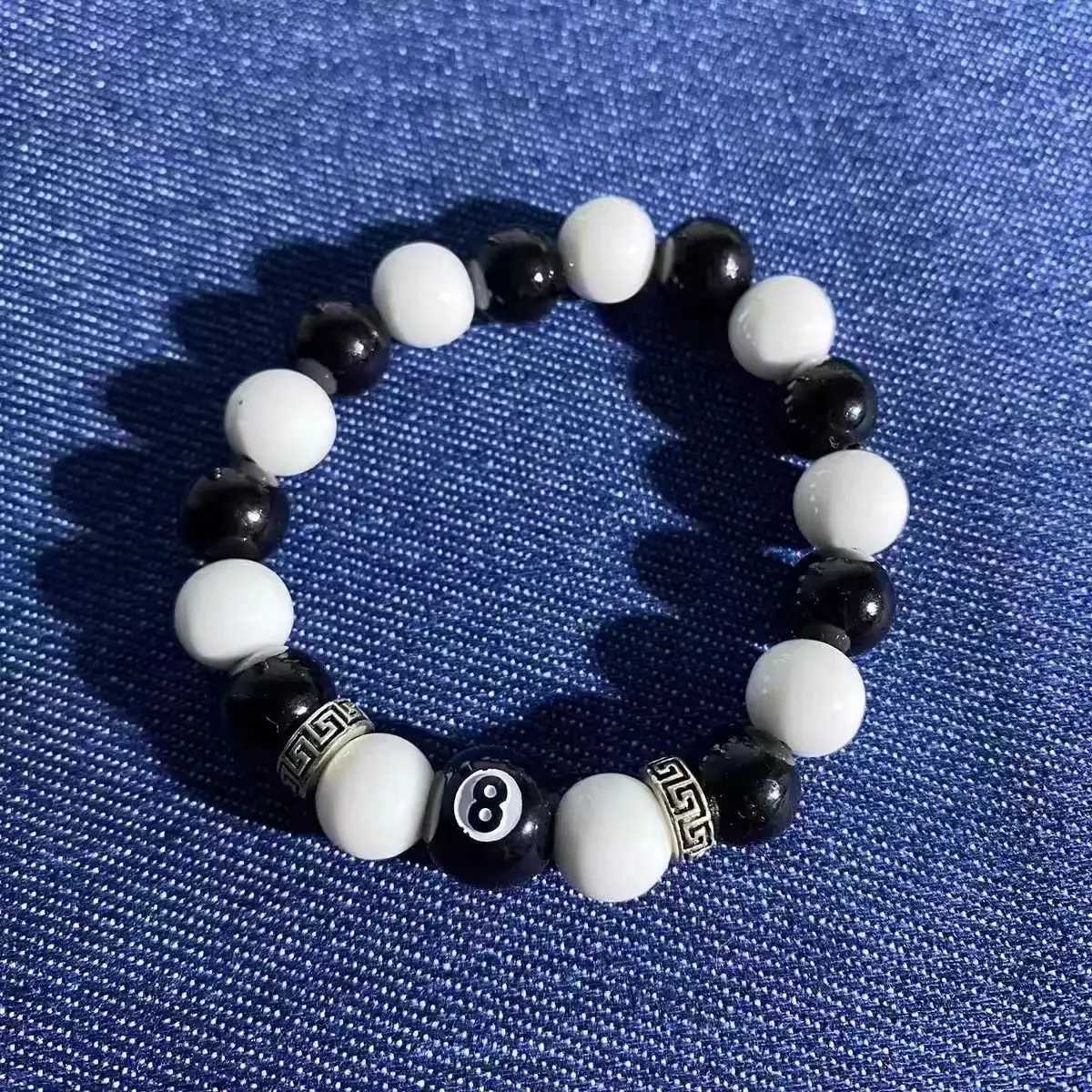 Hip Hop Rock Black 8 Billiards String Cross Beam String Bracelet Mens Fashion Simple Couple Bracelet Pulseras Hombre W240913