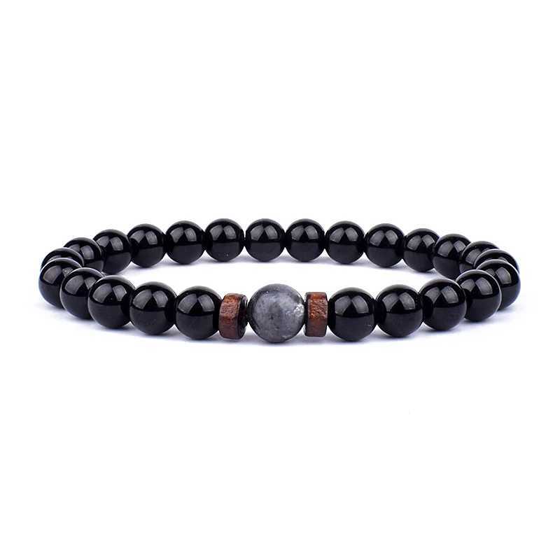 Fashionable natural molten rock wood bead energy yoga practitioner elastic support bracelet mens accessories jewelry Valentines Day gift W240913