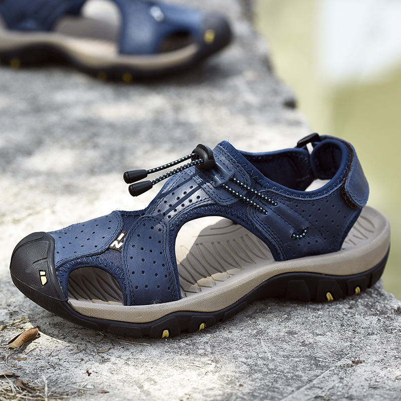 Classic Men's Sandals Summer Soft Leather Sandals Breathable Men Shoes Genuine Leather Sandals Soft Outdoor Men Roman Sandals