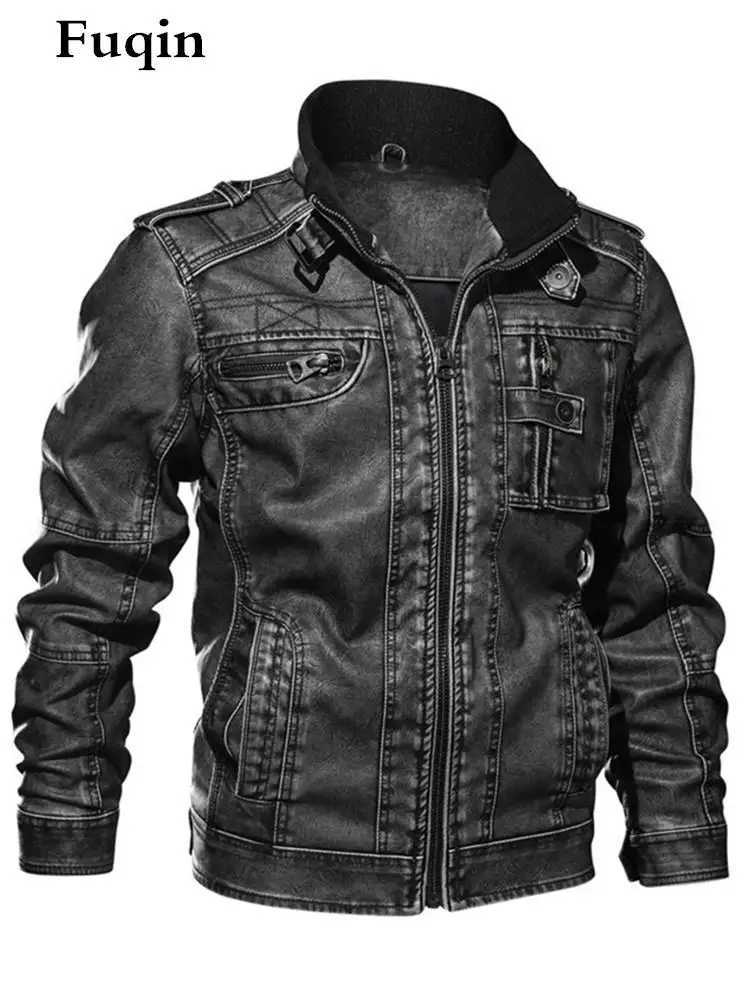 Mens Denim Leather Jacket Multi-function Zip Pocket British Style Clothes Street Motorcycle 6XL Loose Warm PU Man Jacket UnisexX240913