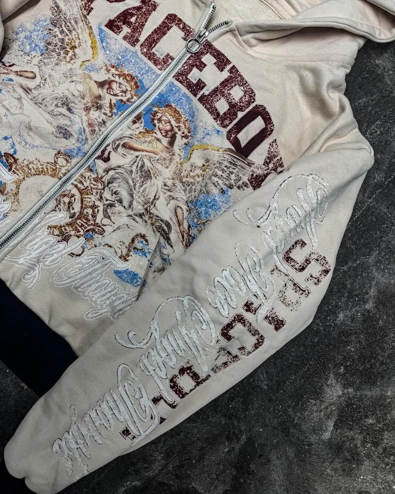 Street Installation American Retro Gothic Alphabet Picture Large Zipper Hoodie Mens Y2K Harajuku Hip Hop Gothic Casual Clown Coat 240930CJ