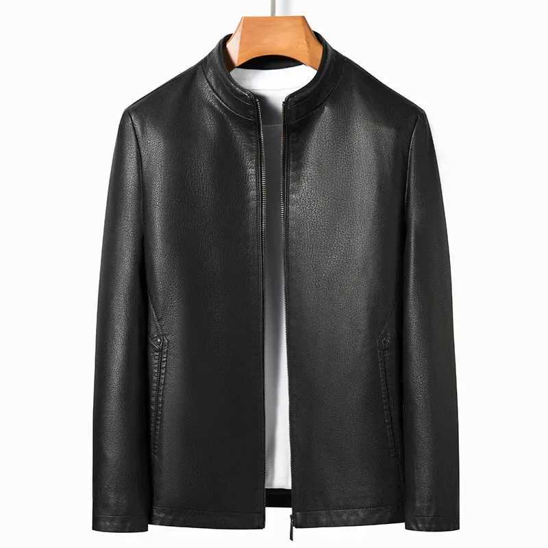 High Quality Men Leather Jacket Korean Fashion Mens Standing Collar Ecological Mens Clothing Popular Leather Coat OuterwearX240913
