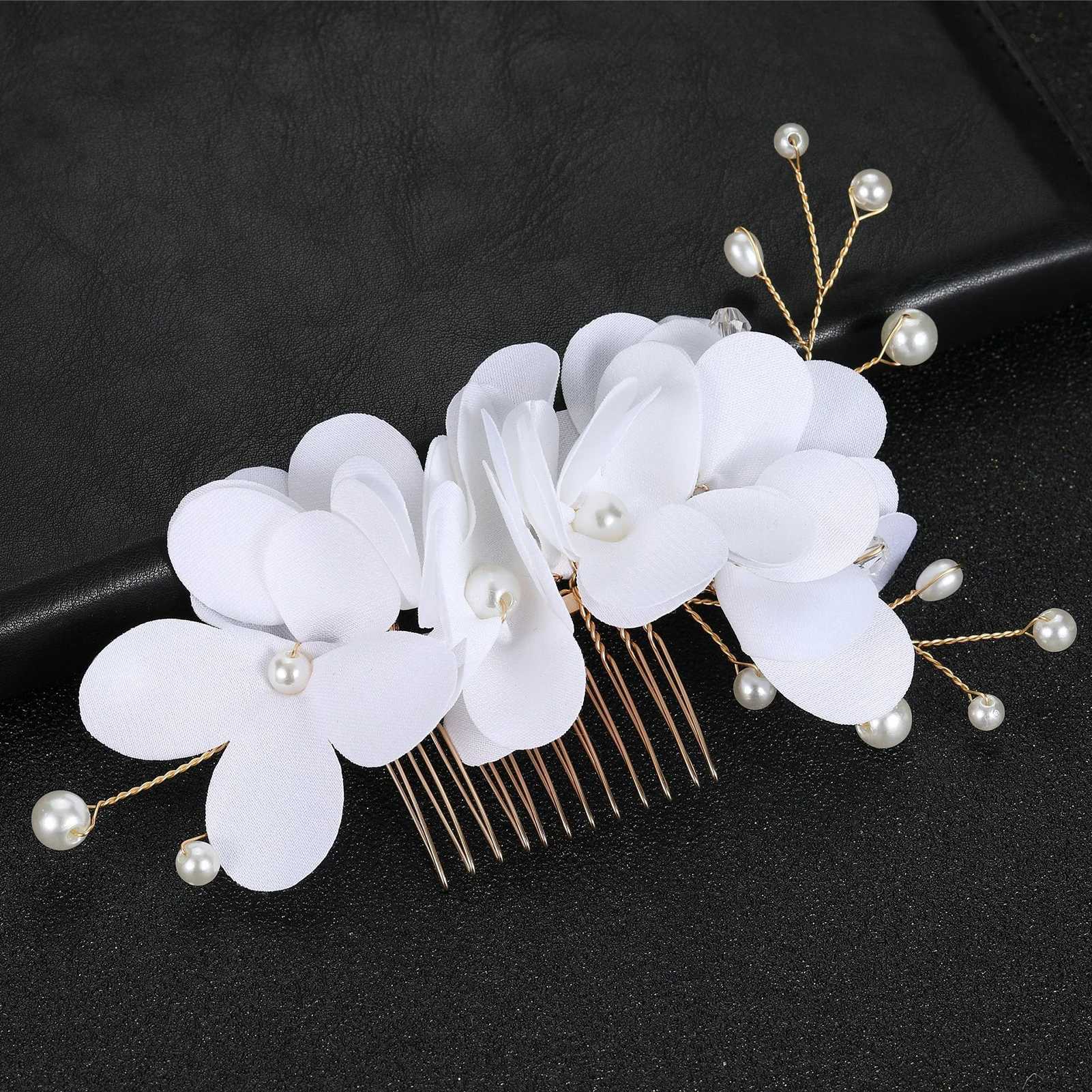 Bride Wedding Silk Flower Hair Combs Artificial Pearl Hairpins Clips Bridal Hair Accessories Boho Style Jewelry for Women GirlsX240913