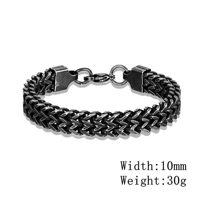 MKENDN Vintage Oxidized Black Double Curb Chain Bracelets for Men Stainless Steel Punk Antique Cubic Foxtail Chain Male PulseiraX240913